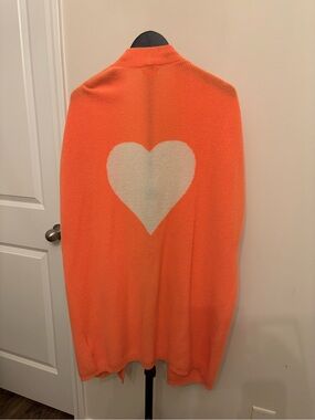 NWOT Pilcro Orange Knit Poncho with Cream Heart Back